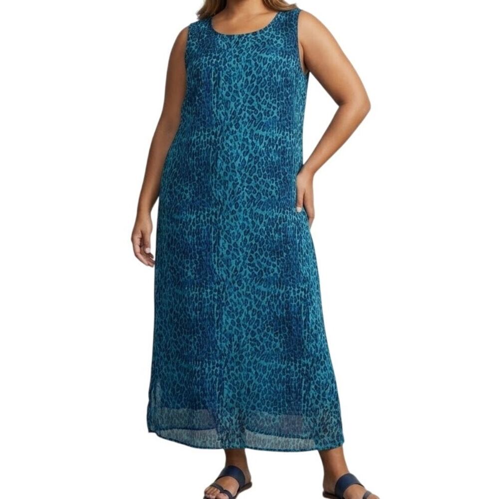 Serengeti Sleeveless Blue Leopard Animal Print Midi Dress Fully Lined Women XL